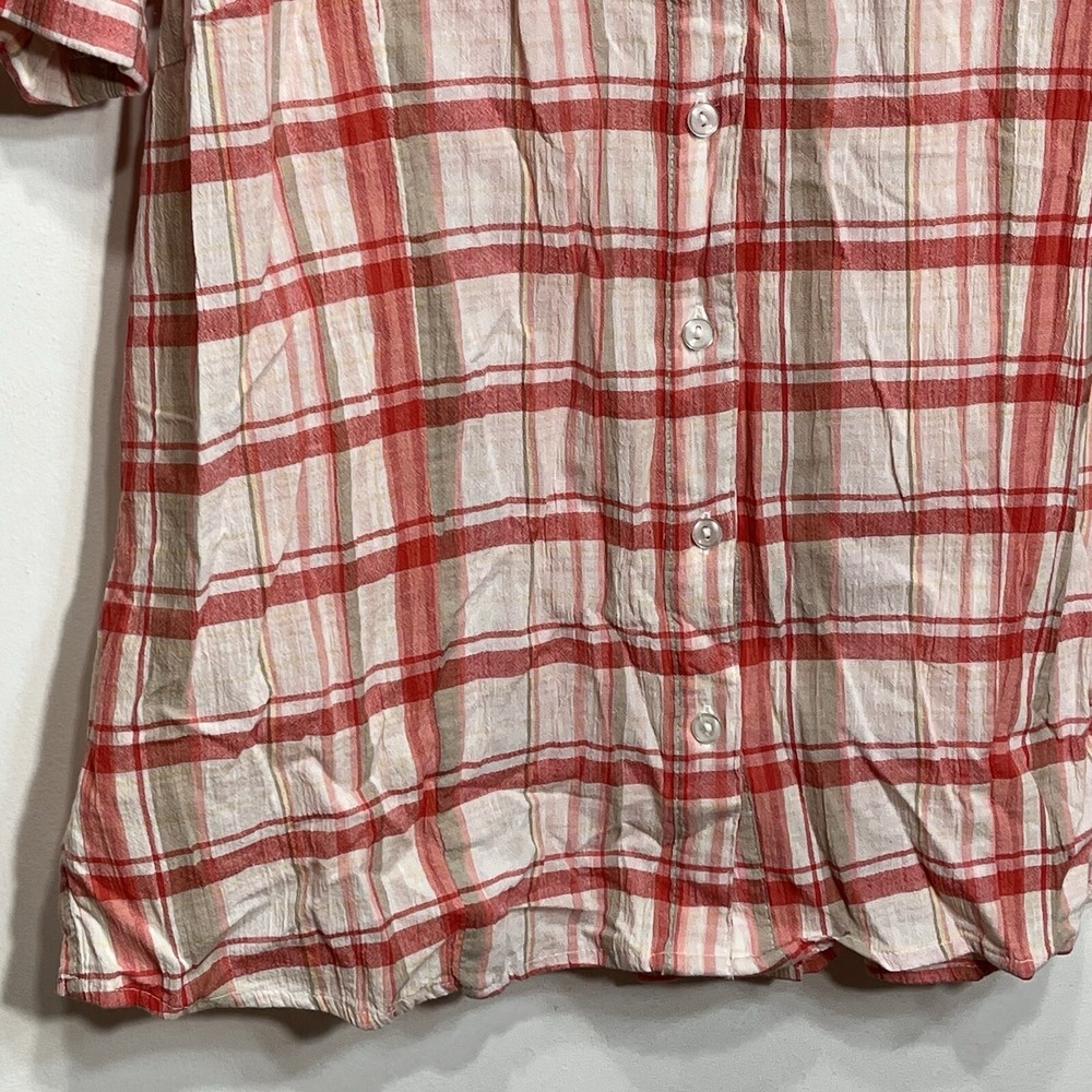 White Stag Womens Red Plaid Short Sleeve Button Down Cotton Shirt Size L 12-14 - Picture 4 of 6